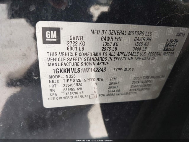 1GKKNVLS1HZ142843 GMC lgx - di: direct injection, vvt: variable valve timing, alum, gen 2