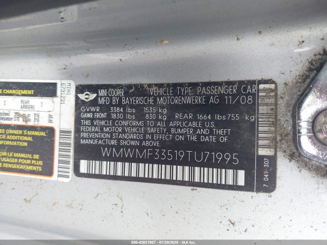 2009 MINI COOPER WMWMF33519TU71995 Photo 8