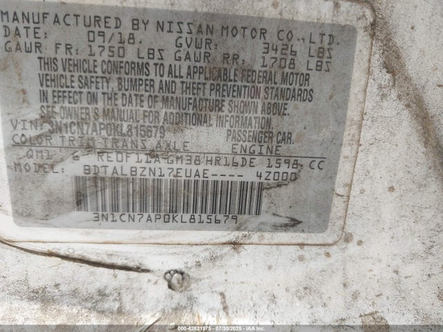 Nissan Versa 2019 3N1CN7AP0KL815679 Image 9
