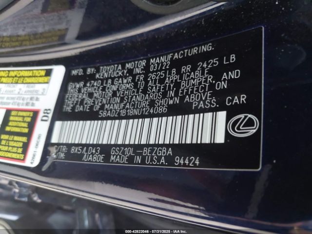 2022 LEXUS ES 350 58ADZ1B18NU124086 Photo 8