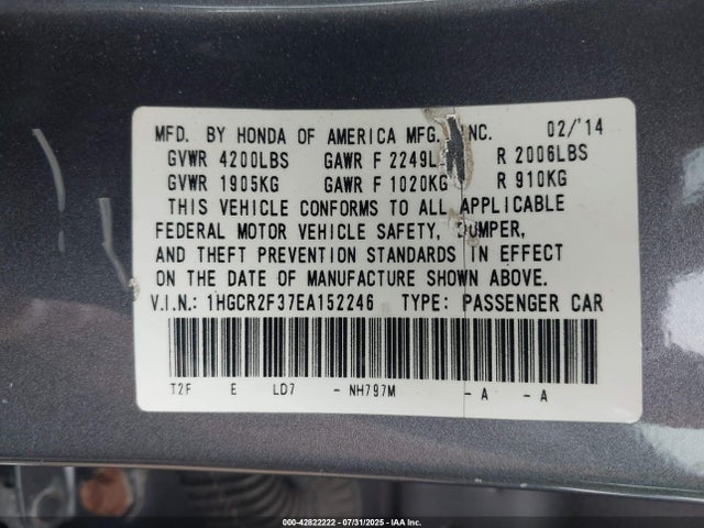 Honda k24w1 2014 1HGCR2F37EA152246 Image 9