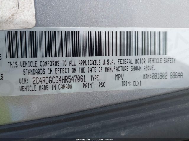 2017 DODGE GRAND CARAVAN 2C4RDGCG4HR547061 Photo 8