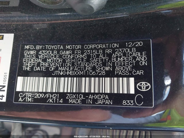 JTNKHMBXXM1106728 Toyota 3zr-fae