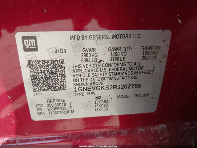 1GNEVGKS2RJ202755 Chevrolet lk0