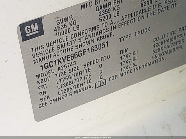 1GC1KVE86GF183051 Chevrolet lml - pti, duramax