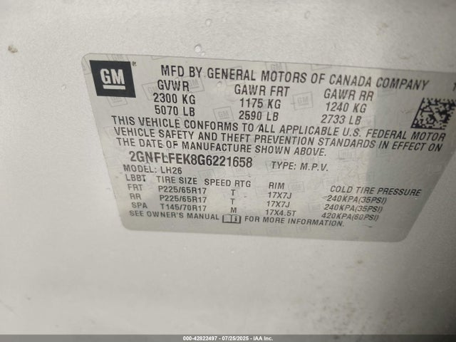 2GNFLFEK8G6221658 Chevrolet lea - e85 max, aluminum