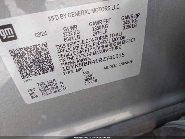 2024 CADILLAC XT5 1GYKNBR41RZ741515 Photo 8