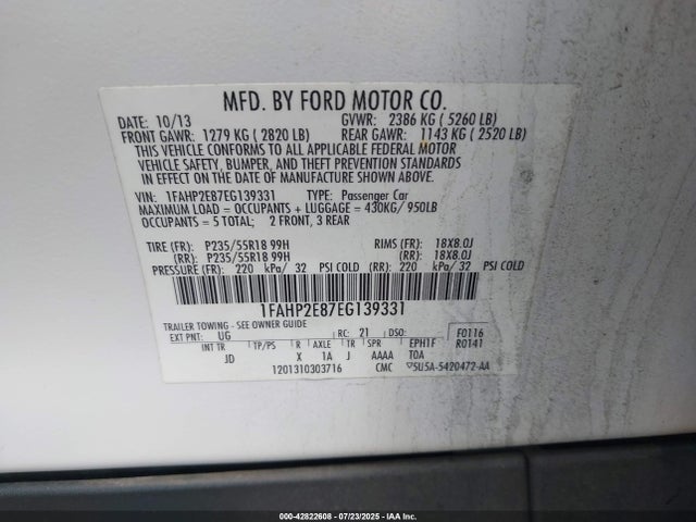 Ford 2014 2014 1FAHP2E87EG139331 Image 9