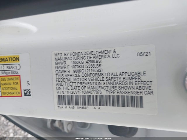 1HGCV1F10MA077876 Honda l15be