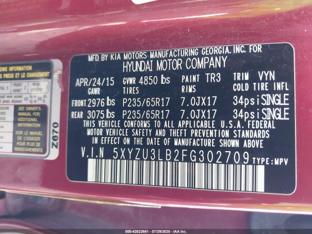 5XYZU3LB2FG302709 Hyundai dohc gdi theta ii