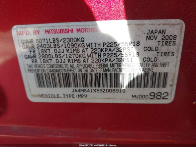 2009 MITSUBISHI OUTLANDER JA4MS41X59Z008919 Photo 8