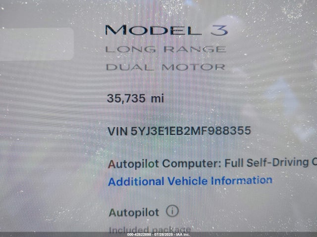 5YJ3E1EB2MF988355 Tesla MODEL 3