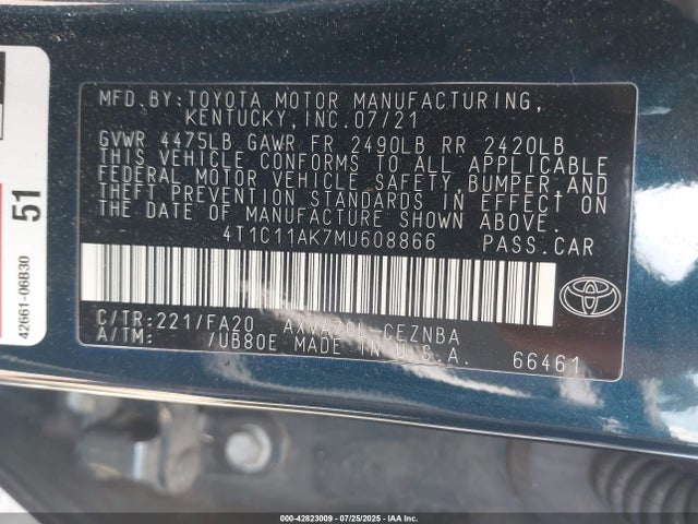 4T1C11AK7MU608866 Toyota a25a-fks