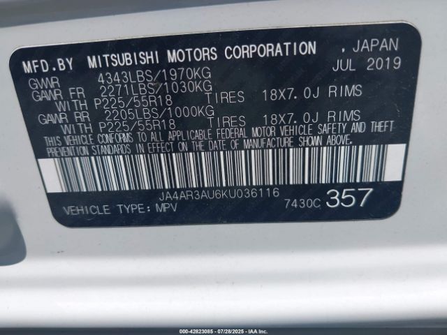 2019 MITSUBISHI OUTLANDER SPORT JA4AR3AU6KU036116 Photo 8