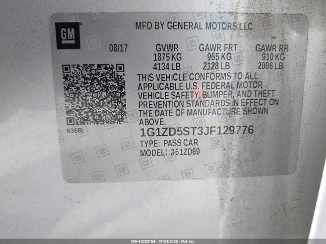 1G1ZD5ST3JF129776 Chevrolet lfv - direct injection, variable valve timing, gen 1