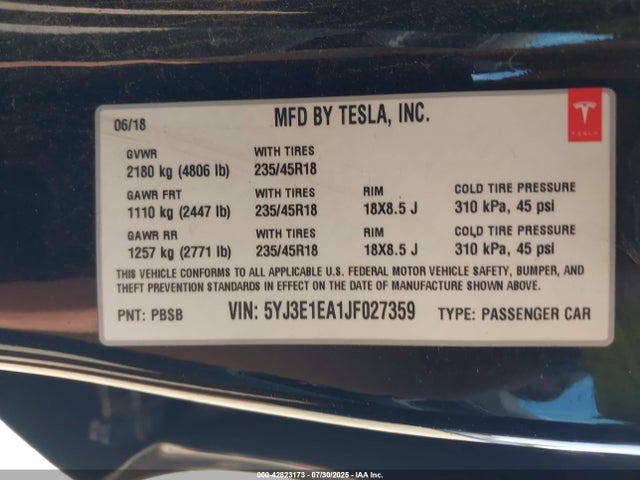 2018 TESLA MODEL 3 5YJ3E1EA1JF027359 Photo 8