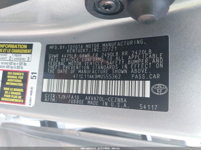 4T1C11AK9MU555362 Toyota a25a-fks