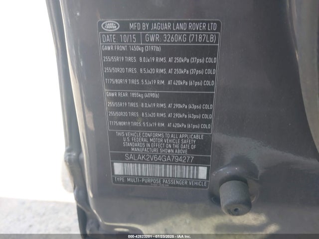 Land Rover s/c lev2 ulev 2016 SALAK2V64GA794277 Image 9