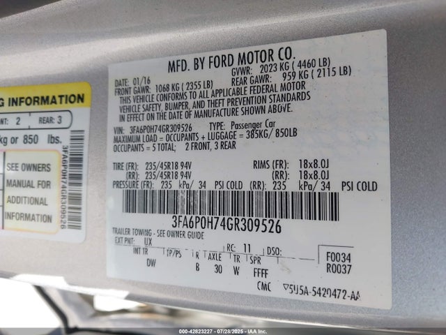 3FA6P0H74GR309526 Ford Fusion