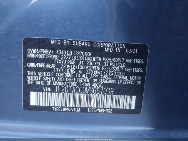 Subaru na 2021 JF2GTACC0MG657039 Image 9
