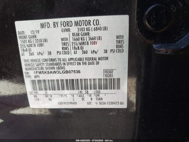 1FM5K8AW3LGB07536 Ford 3.3l ti-vct