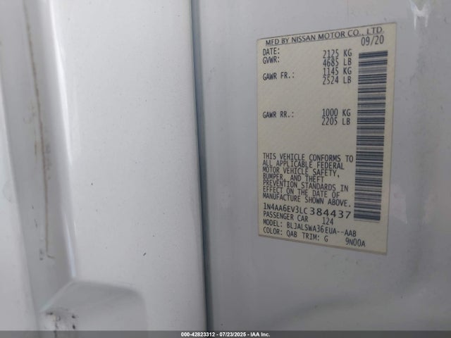 Nissan Maxima 2020 1N4AA6EV3LC384437 Image 9
