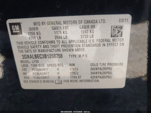 2011 CHEVROLET EQUINOX 2GNALBEC3B1268758 Photo 8