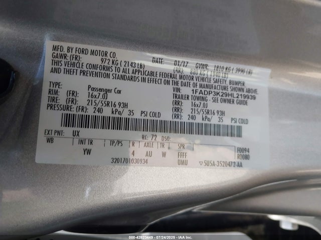 Ford 2.0l gdi 2017 1FADP3K29HL219939 Image 9