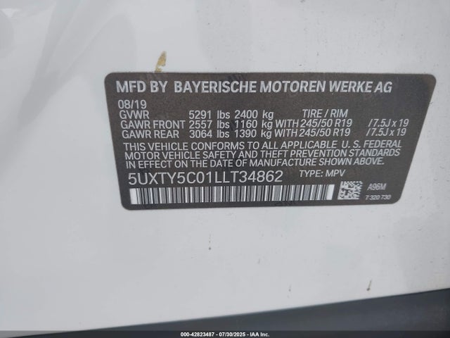 5UXTY5C01LLT34862 BMW X3