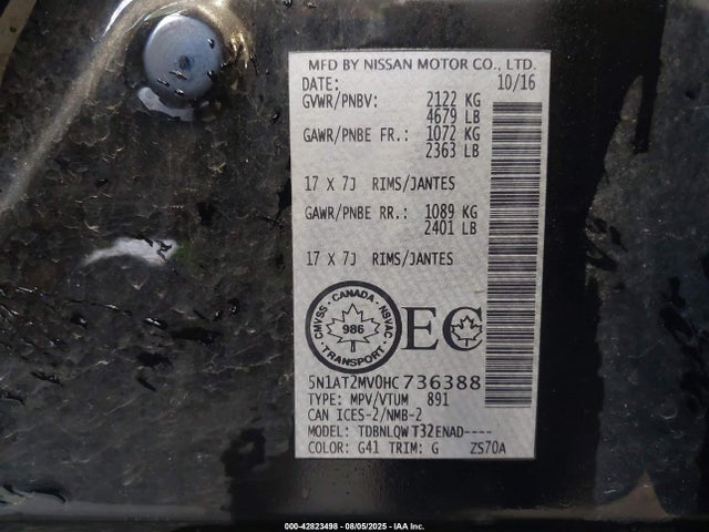 5N1AT2MV0HC736388 Nissan Rogue S/sl/sv