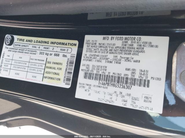 2016 FORD MUSTANG 1FA6P8TH8G5236307 Photo 8