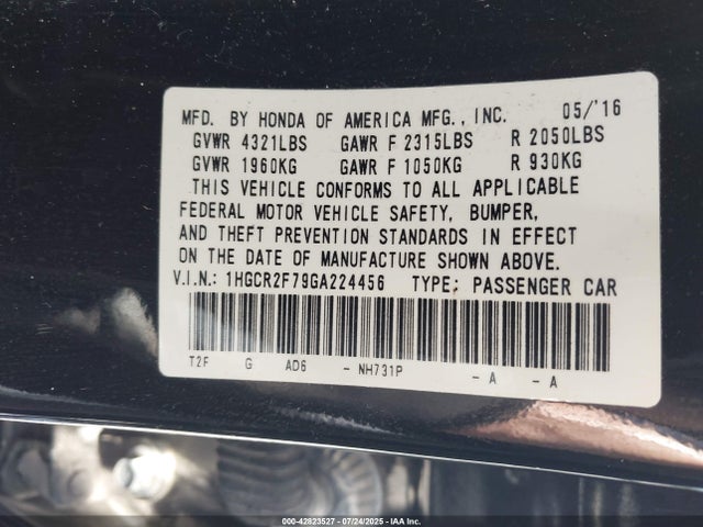 1HGCR2F79GA224456 Honda k24w1