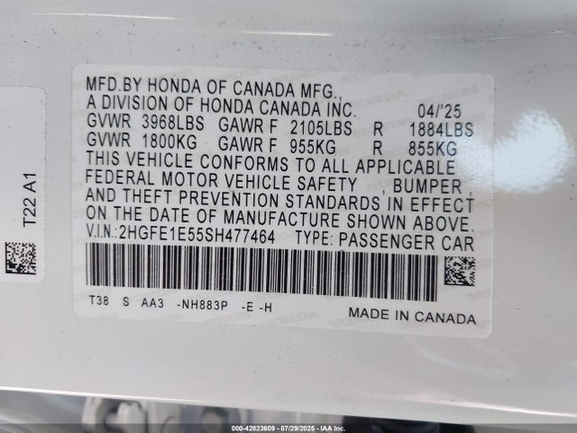 Honda l15ca 2025 2HGFE1E55SH477464 Image 9