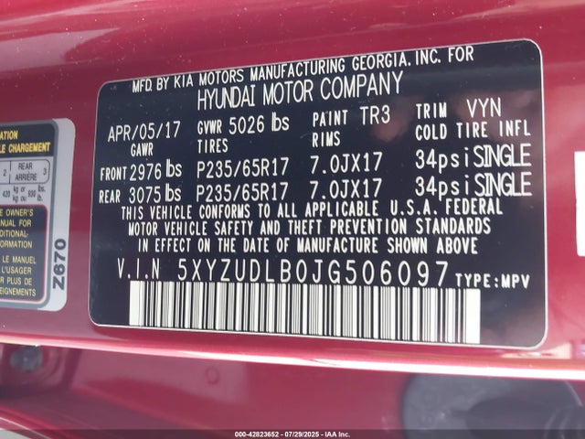5XYZUDLB0JG506097 Hyundai gdi theta ii