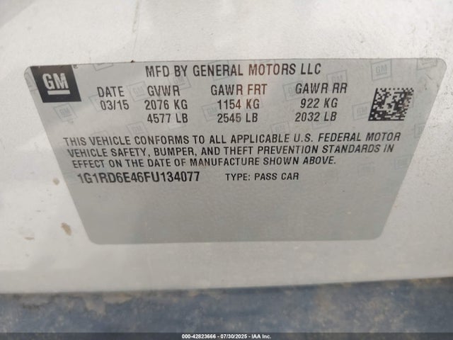 Chevrolet luu - ffv, e-flex, fam 0 2015 1G1RD6E46FU134077 Image 9