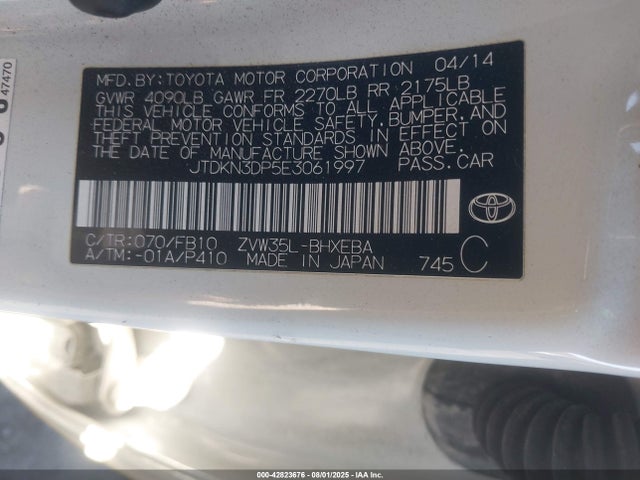 Toyota 2zr-fxe+3jm 2014 JTDKN3DP5E3061997 Image 9