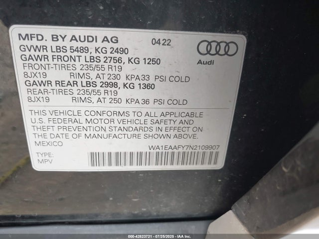 2022 AUDI Q5 WA1EAAFY7N2109907 Photo 8