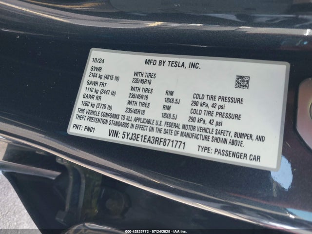 2024 TESLA MODEL 3 5YJ3E1EA3RF871771 Photo 8