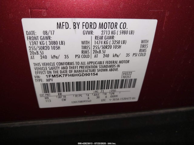 1FM5K7FH6HGD90154 Ford 2.3l gtdi