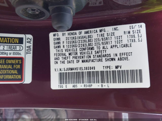 5J6RM4H51EL085949 Honda k24z7