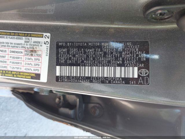 2008 TOYOTA COROLLA 2T1BR32E98C923006 Photo 8