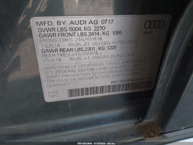 2018 AUDI A4 ALLROAD WA18NAF44JA036560 Photo 8