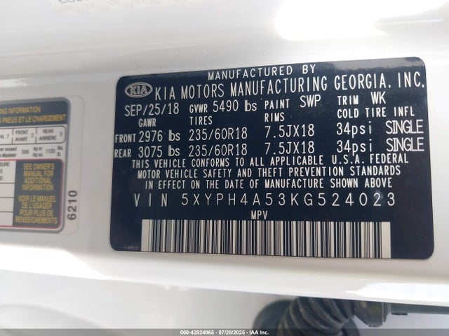 KIA gdi lambda-ii 2019 5XYPH4A53KG524023 Image 9