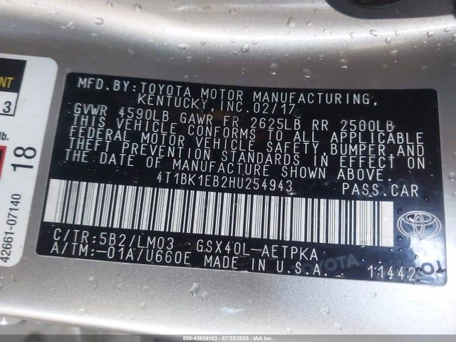 4T1BK1EB2HU254943 Toyota 2gr-fe
