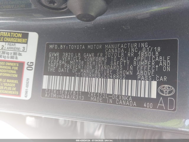 Toyota 2zr-fe 2018 2T1BURHE9JC048802 Image 9