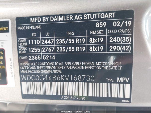 WDC0G4KB6KV168730 Mercedes-Benz m274