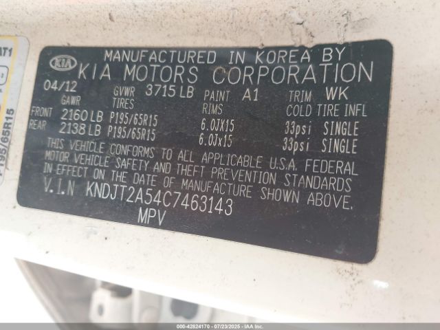 2012 KIA SOUL KNDJT2A54C7463143 Photo 8