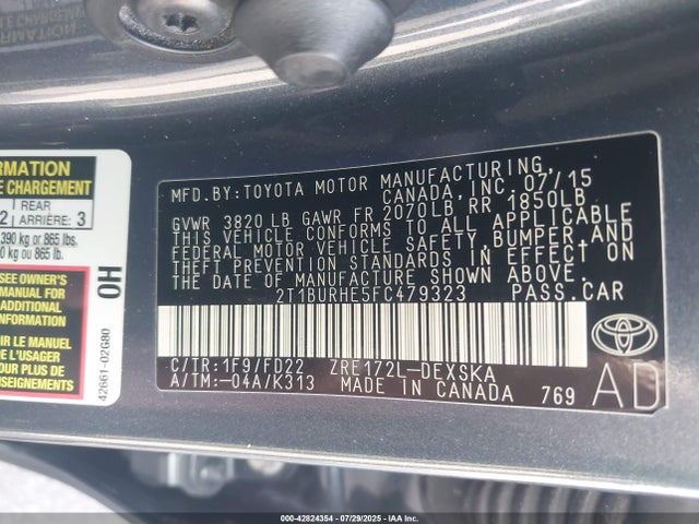 Toyota 2zr-fe 2015 2T1BURHE5FC479323 Image 9