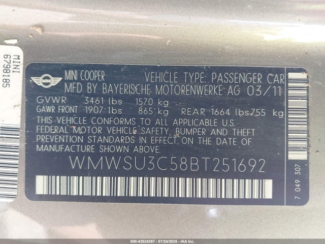 2011 MINI COOPER WMWSU3C58BT251692 Photo 8