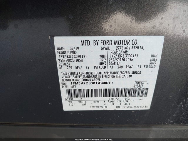 1FM5K7D83KGB40610 Ford 3.5l ti-vct